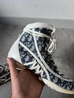 2000s Dior by John Galliano Monogram Canvas Leather Boxing Boots White Blue Women - 38.5