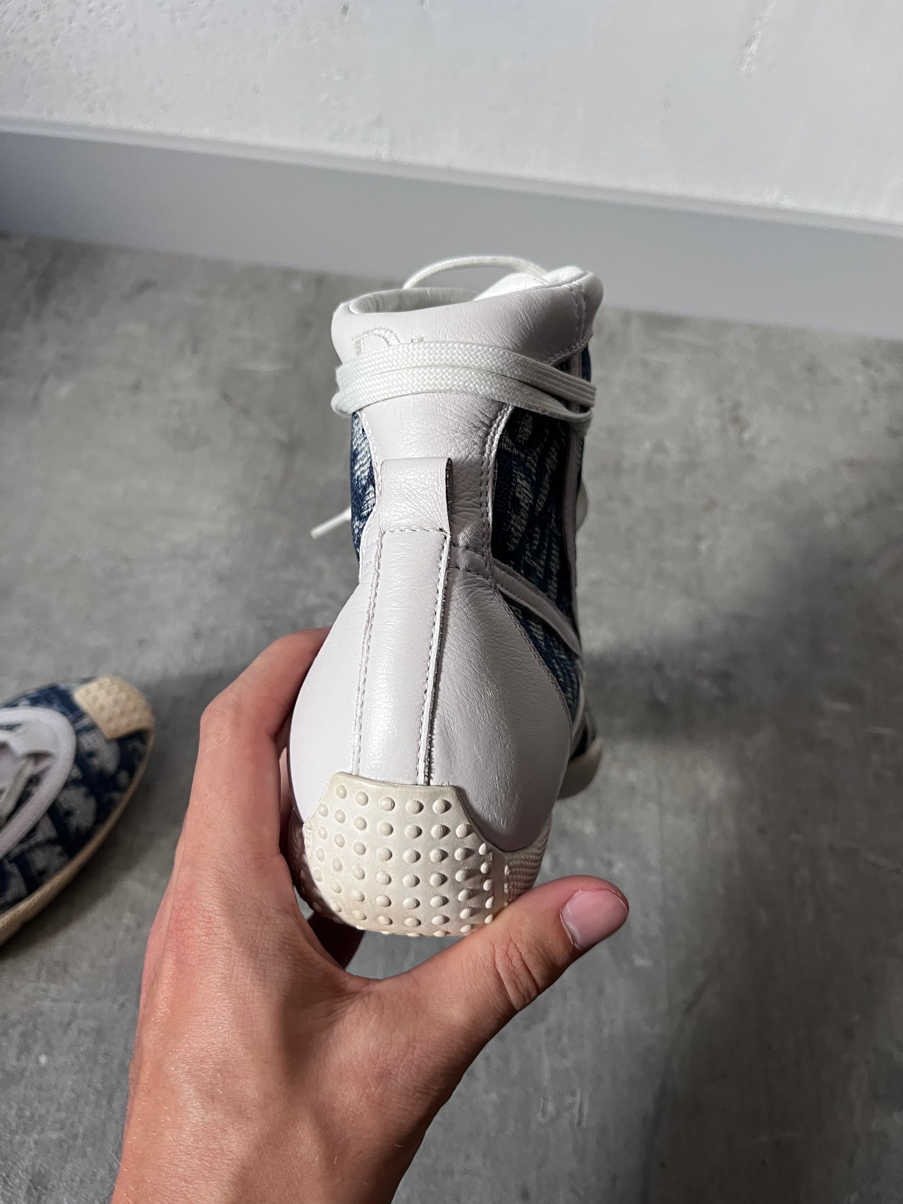 2000s Dior by John Galliano Monogram Canvas Leather Boxing Boots White Blue Women - 38.5