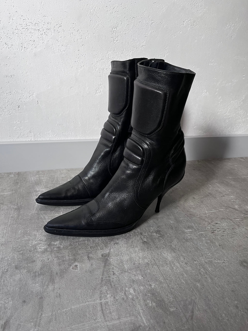 F/W 1999 Miu Miu Biker Leather Heels Black Women - 38