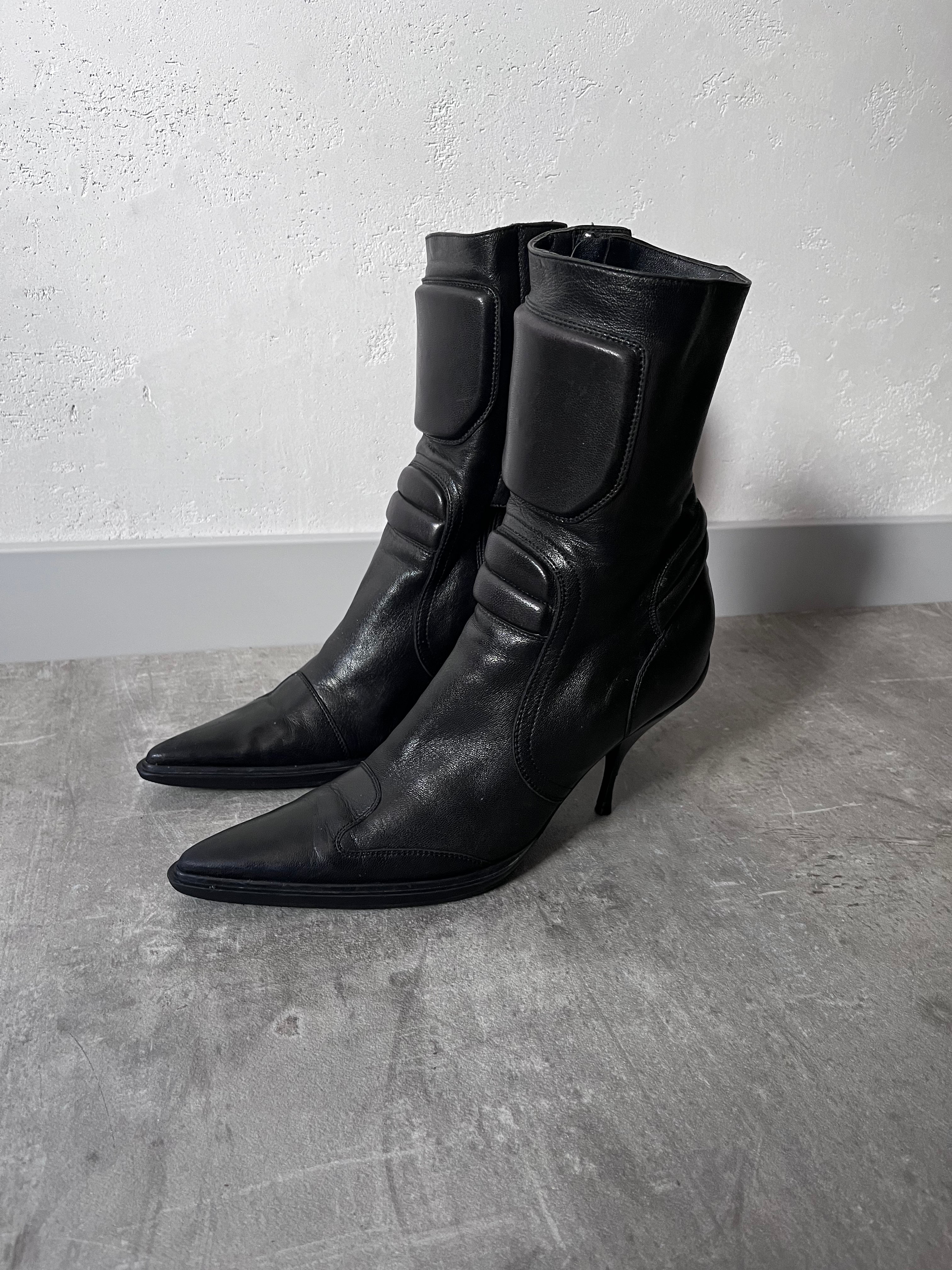 F/W 1999 Miu Miu Biker Leather Heels Black Women - 38
