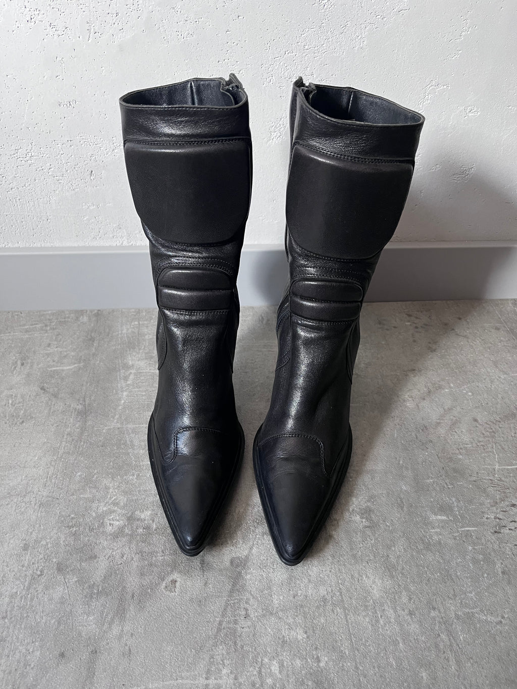 F/W 1999 Miu Miu Biker Leather Heels Black Women - 38