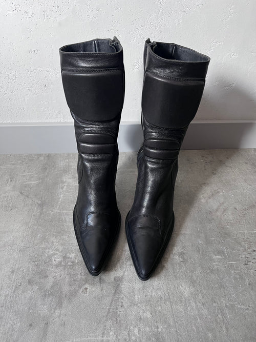 F/W 1999 Miu Miu Biker Leather Heels Black Women - 38