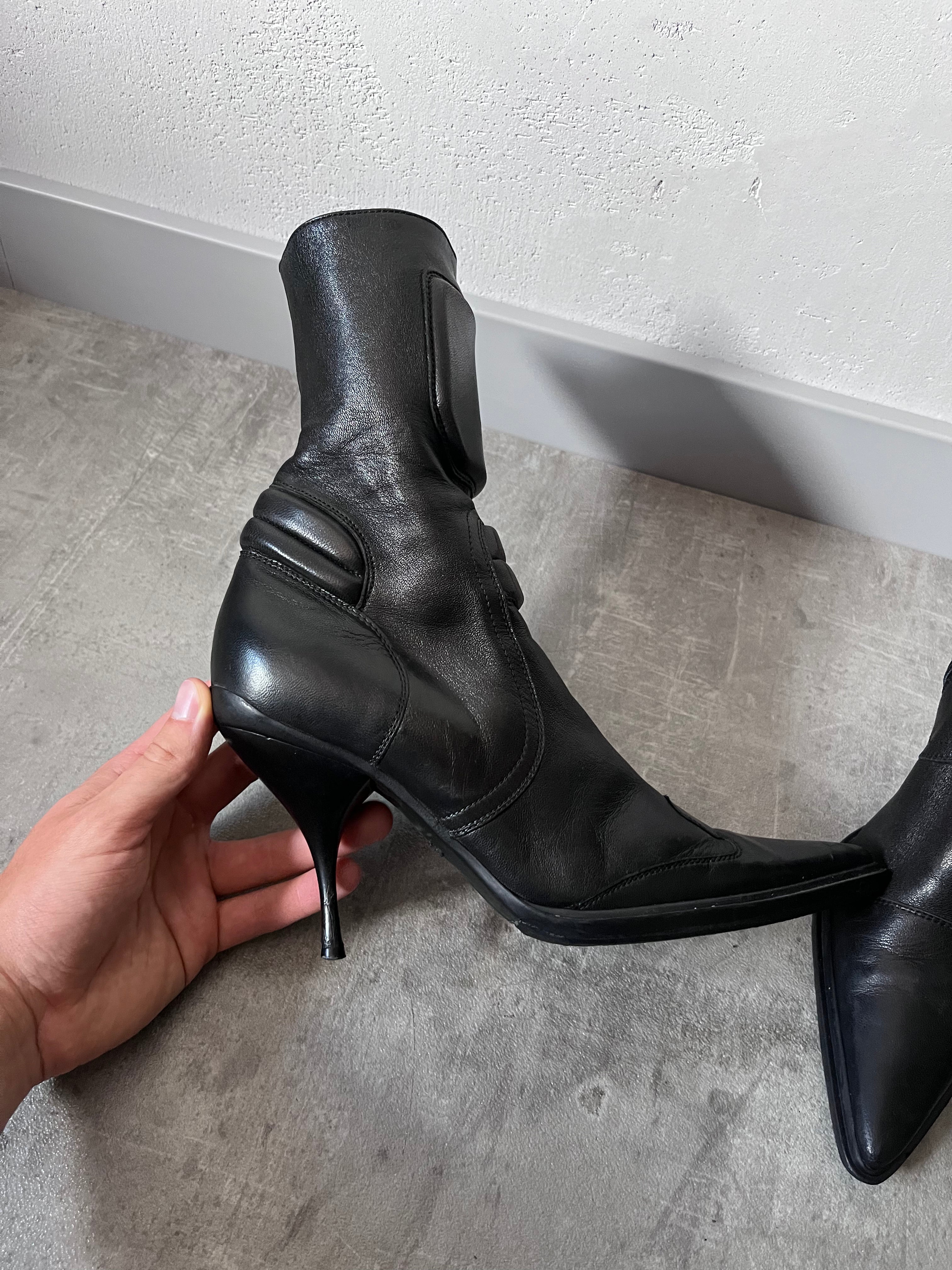 F/W 1999 Miu Miu Biker Leather Heels Black Women - 38