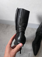 F/W 1999 Miu Miu Biker Leather Heels Black Women - 38