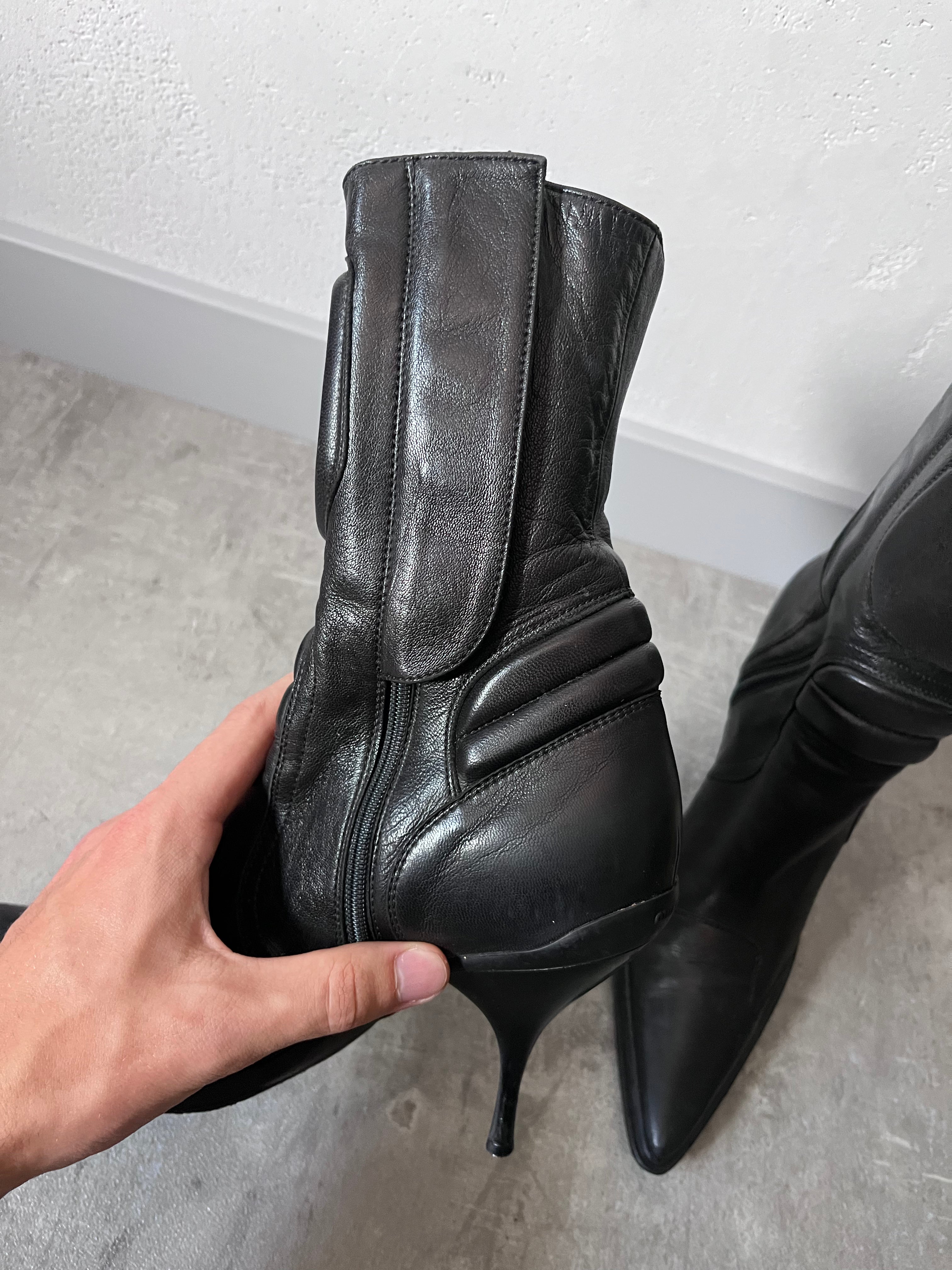 F/W 1999 Miu Miu Biker Leather Heels Black Women - 38