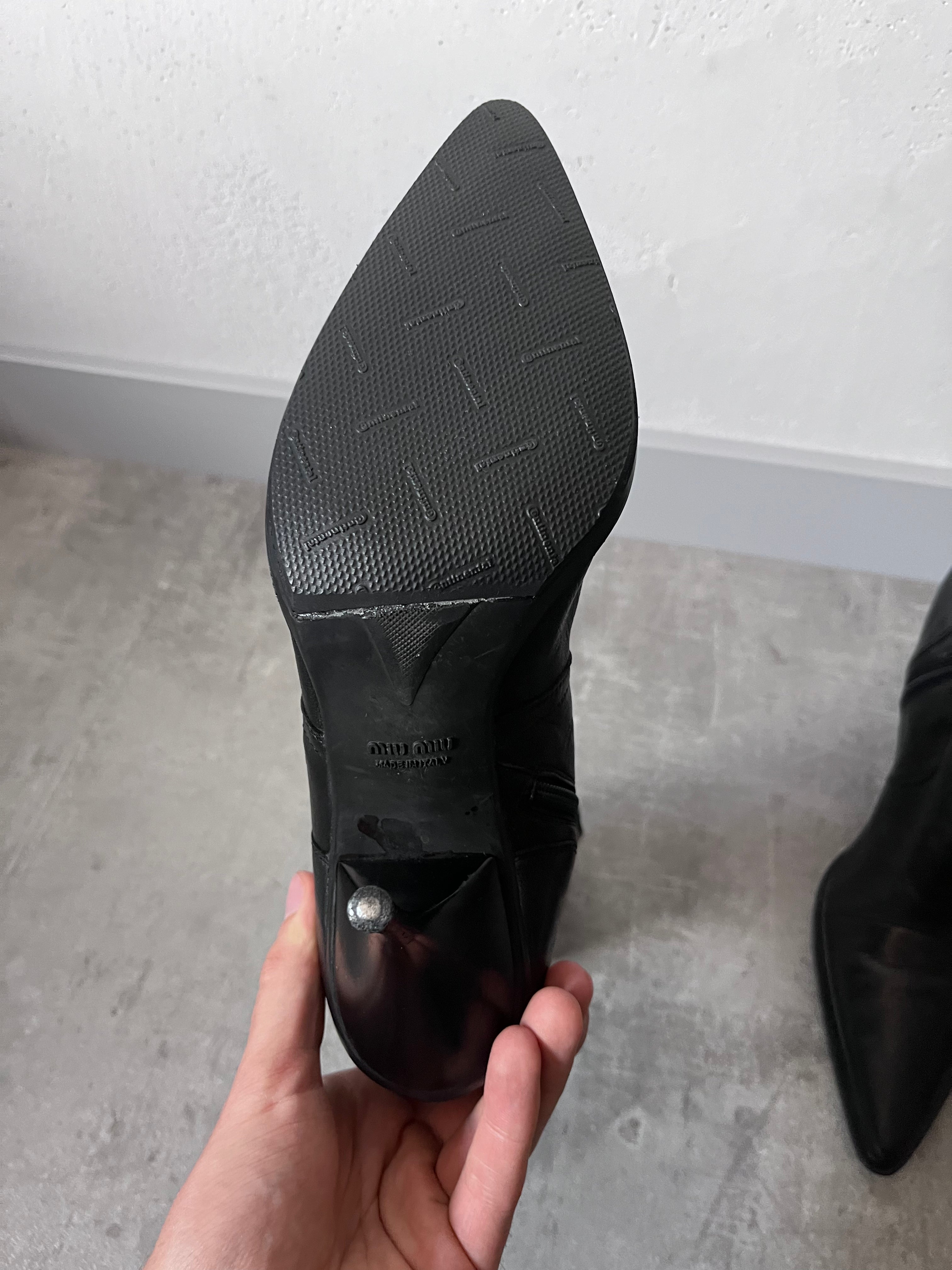 F/W 1999 Miu Miu Biker Leather Heels Black Women - 38