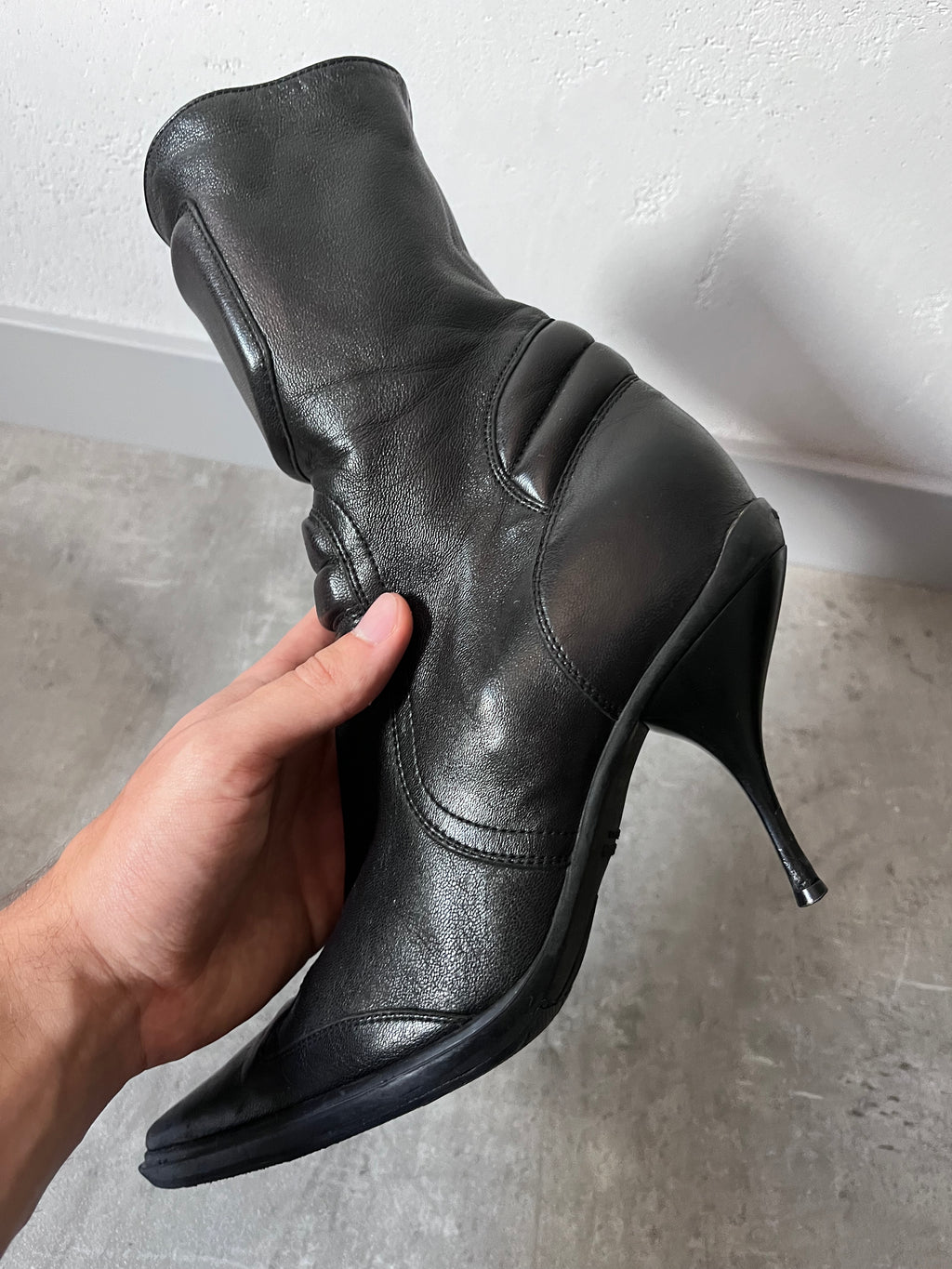 F/W 1999 Miu Miu Biker Leather Heels Black Women - 38
