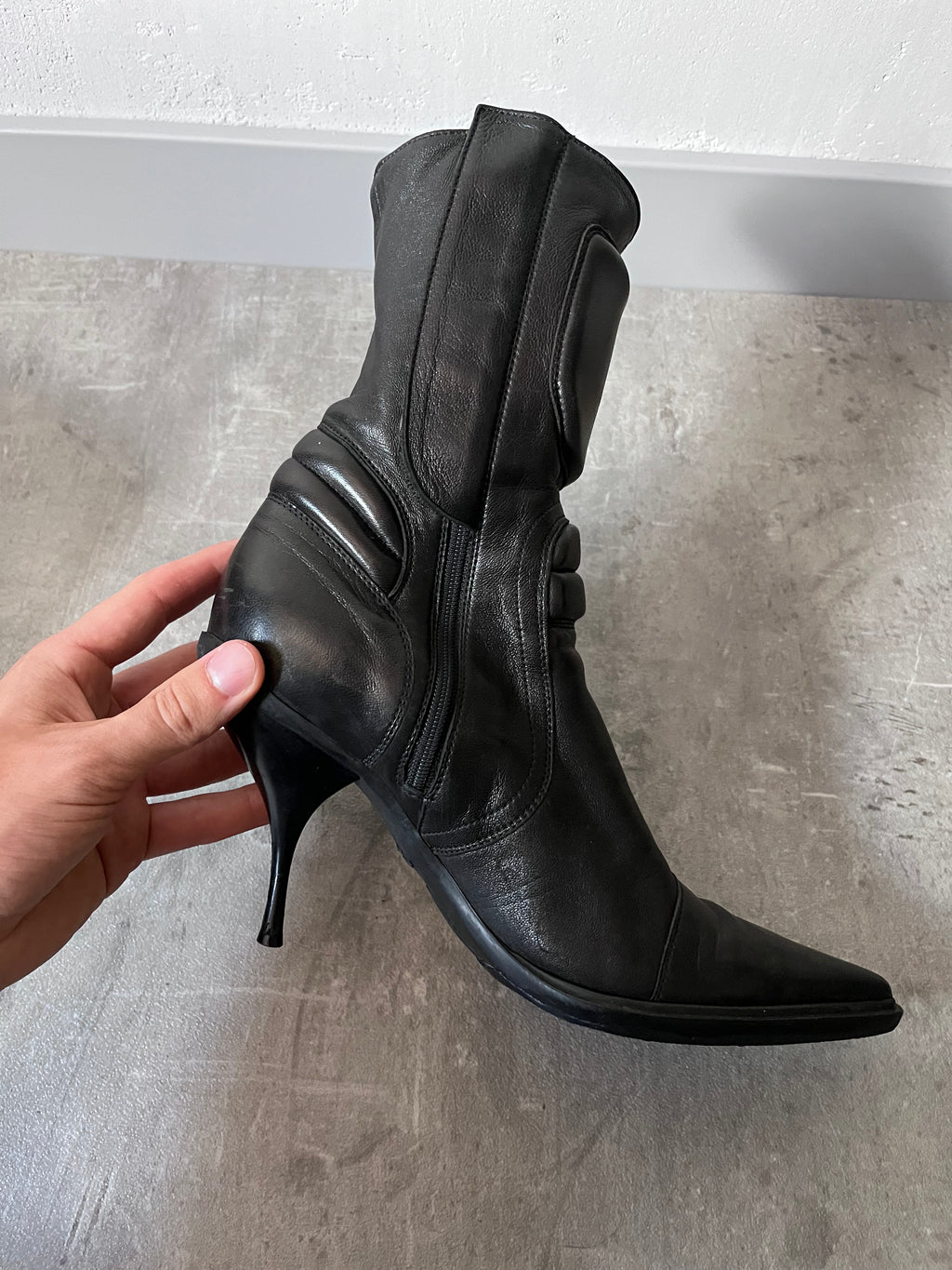 F/W 1999 Miu Miu Biker Leather Heels Black Women - 38