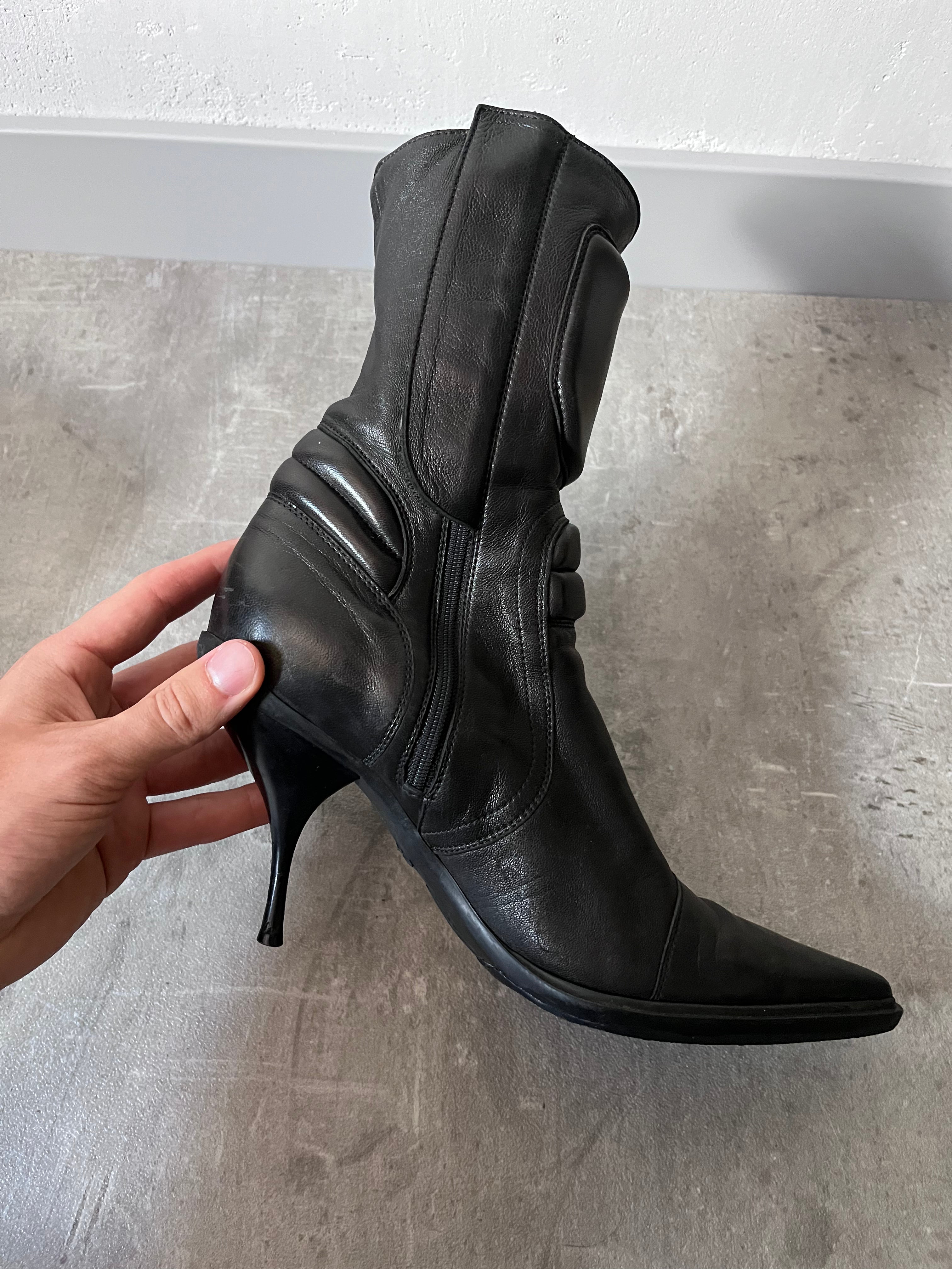 F/W 1999 Miu Miu Biker Leather Heels Black Women - 38