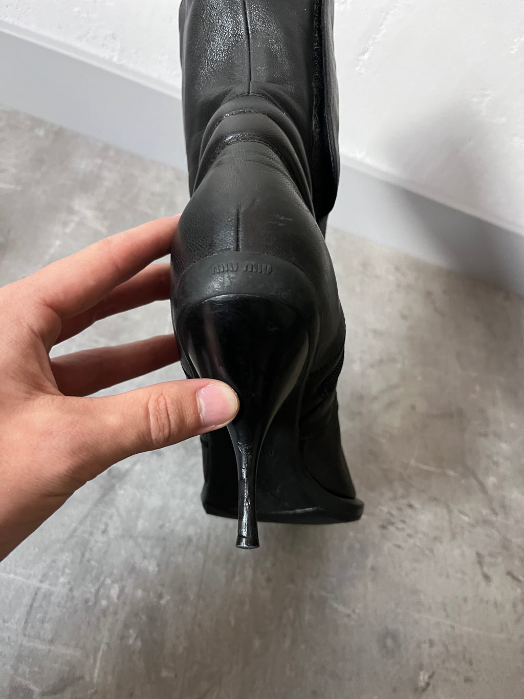 F/W 1999 Miu Miu Biker Leather Heels Black Women - 38