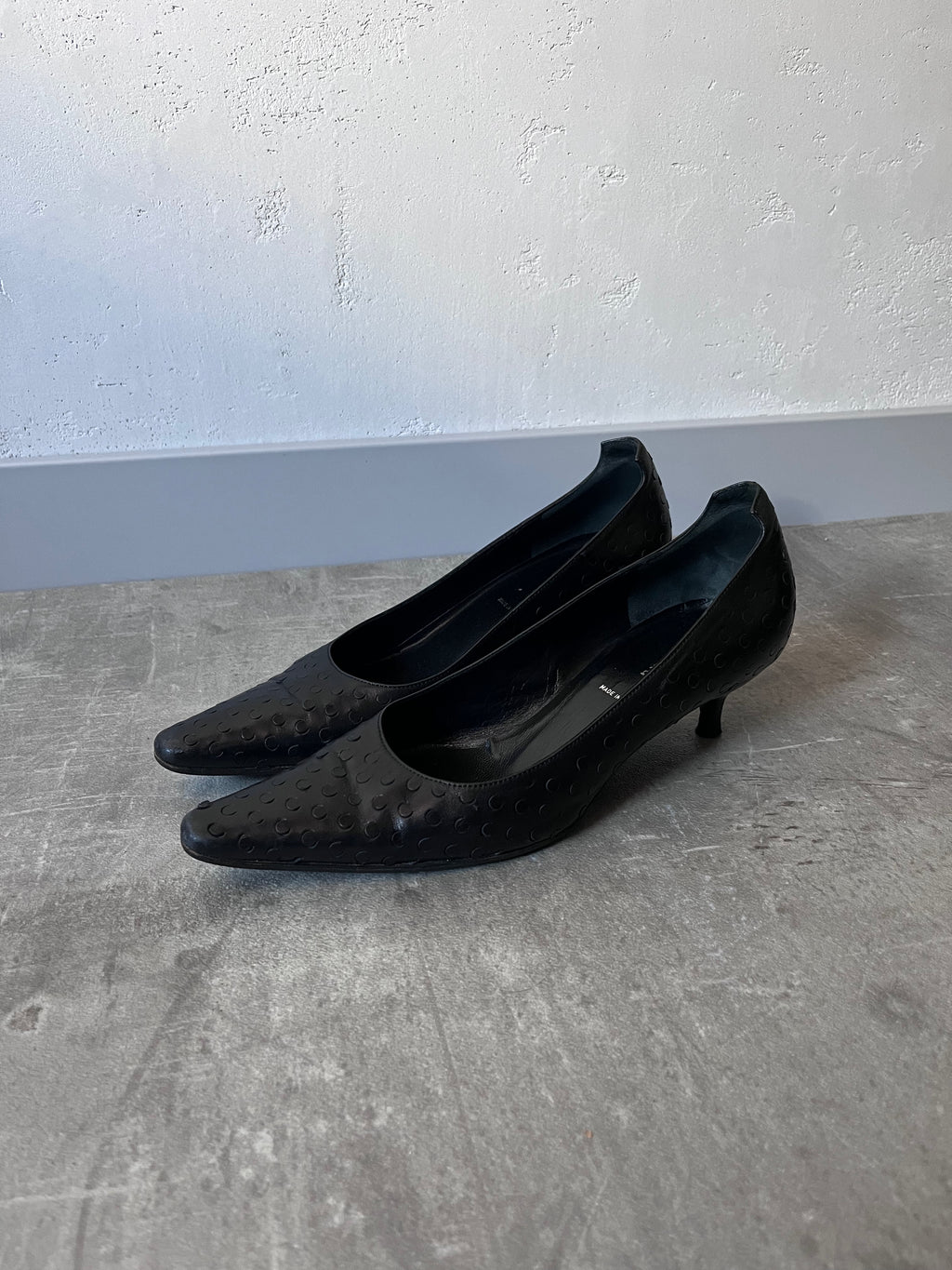 F/W 2000 Helmut Lang Textured Leather Kitten Heels Black Women - 37
