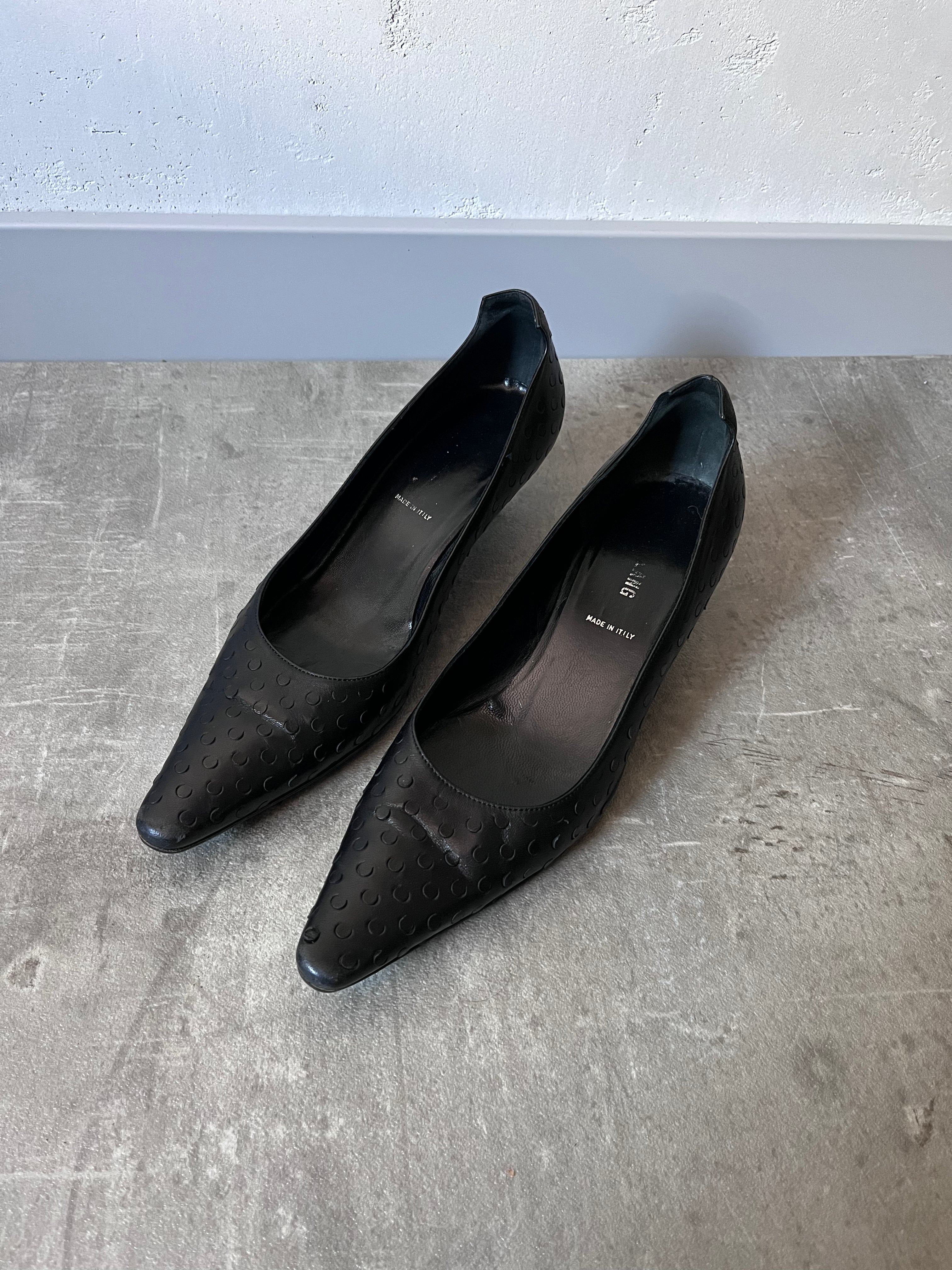 F/W 2000 Helmut Lang Textured Leather Kitten Heels Black Women - 37