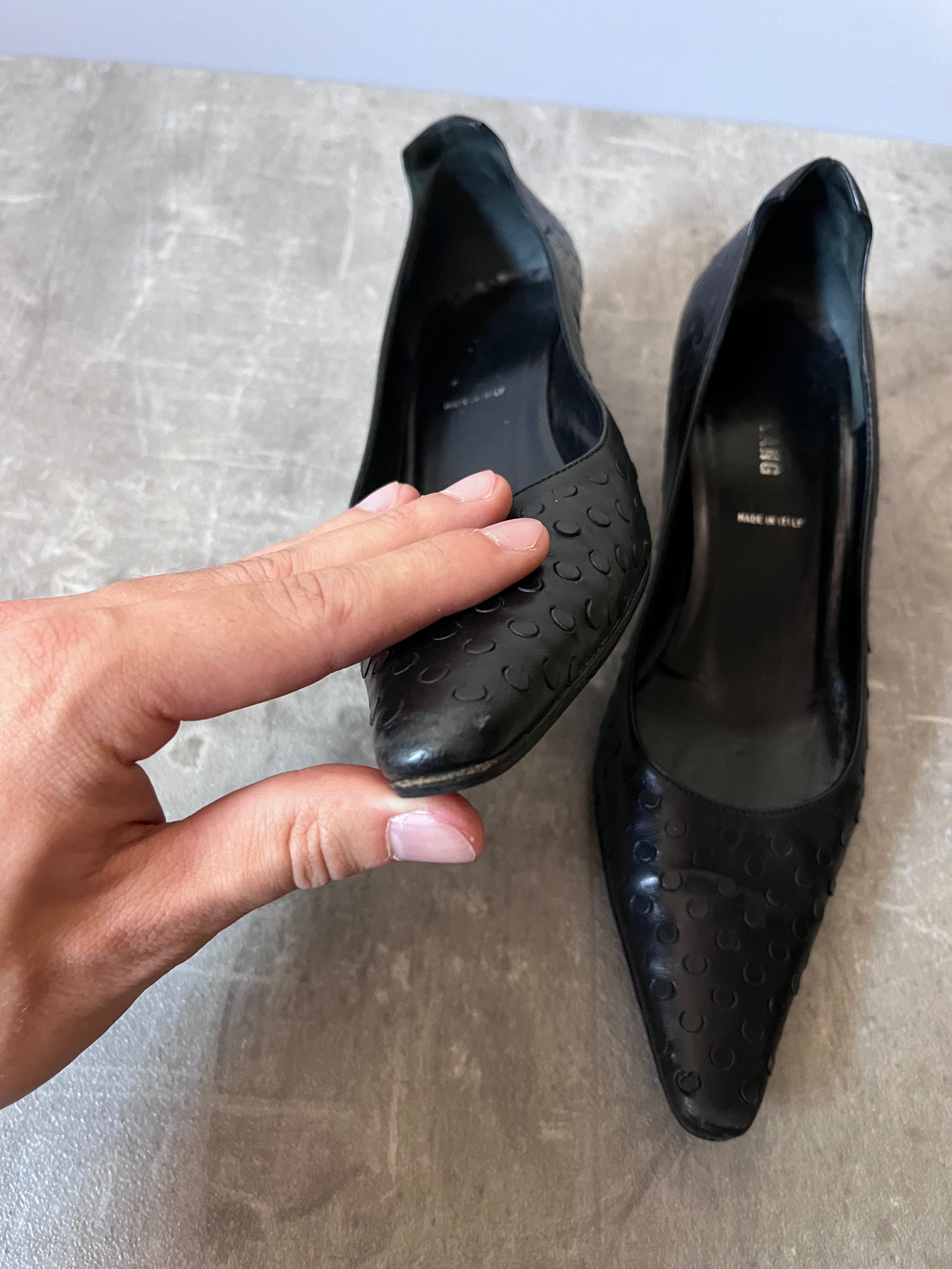 F/W 2000 Helmut Lang Textured Leather Kitten Heels Black Women - 37