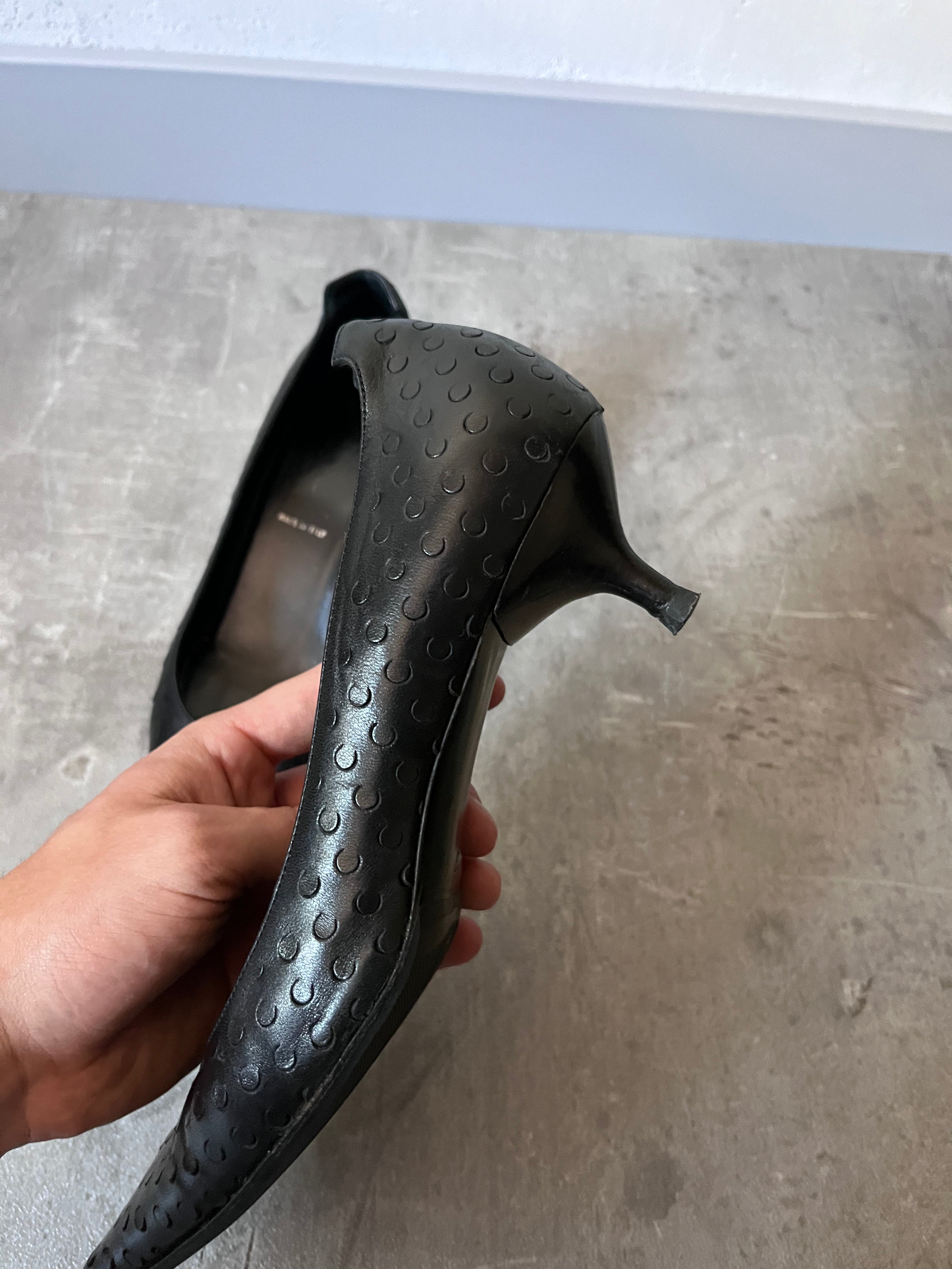 F/W 2000 Helmut Lang Textured Leather Kitten Heels Black Women - 37