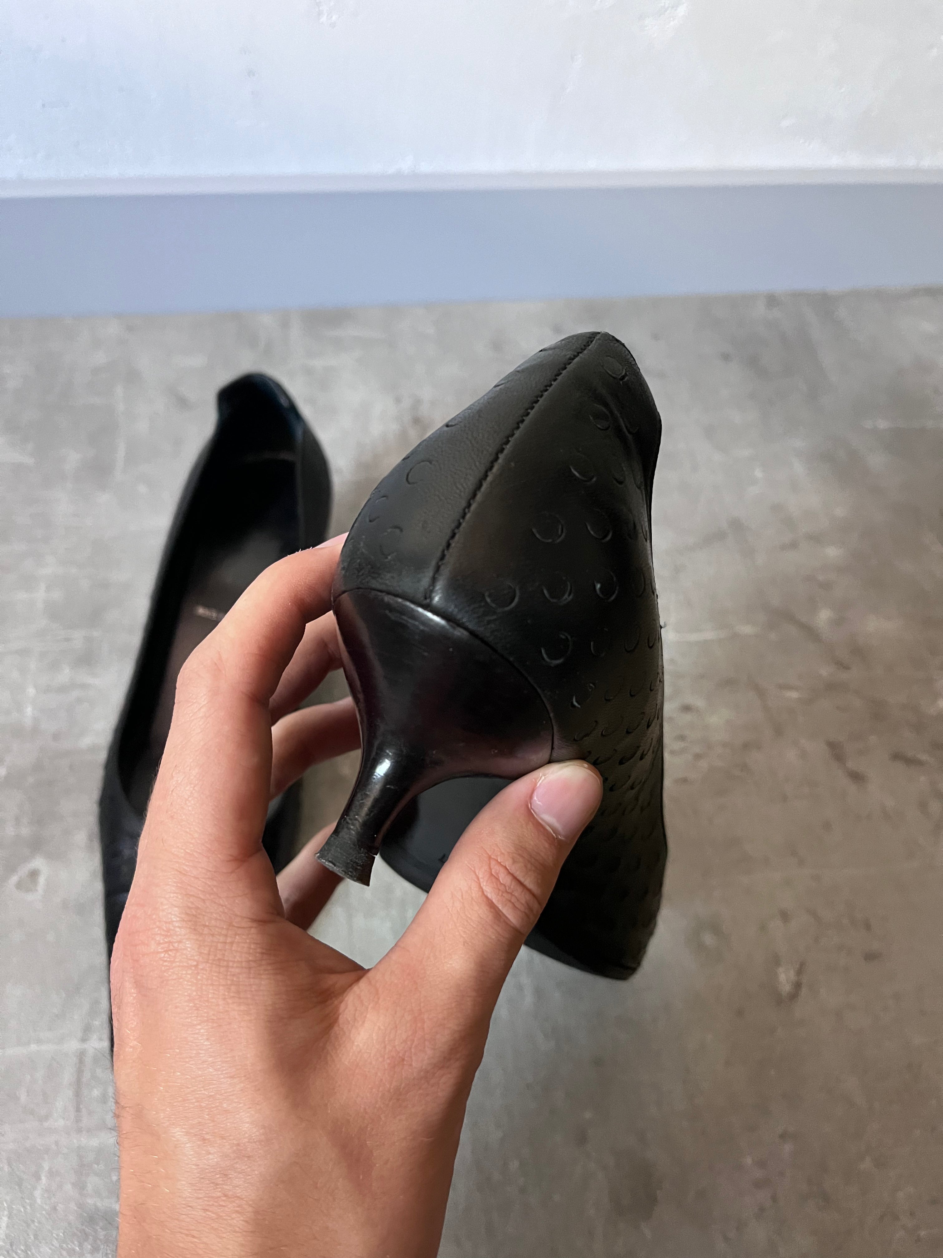 F/W 2000 Helmut Lang Textured Leather Kitten Heels Black Women - 37