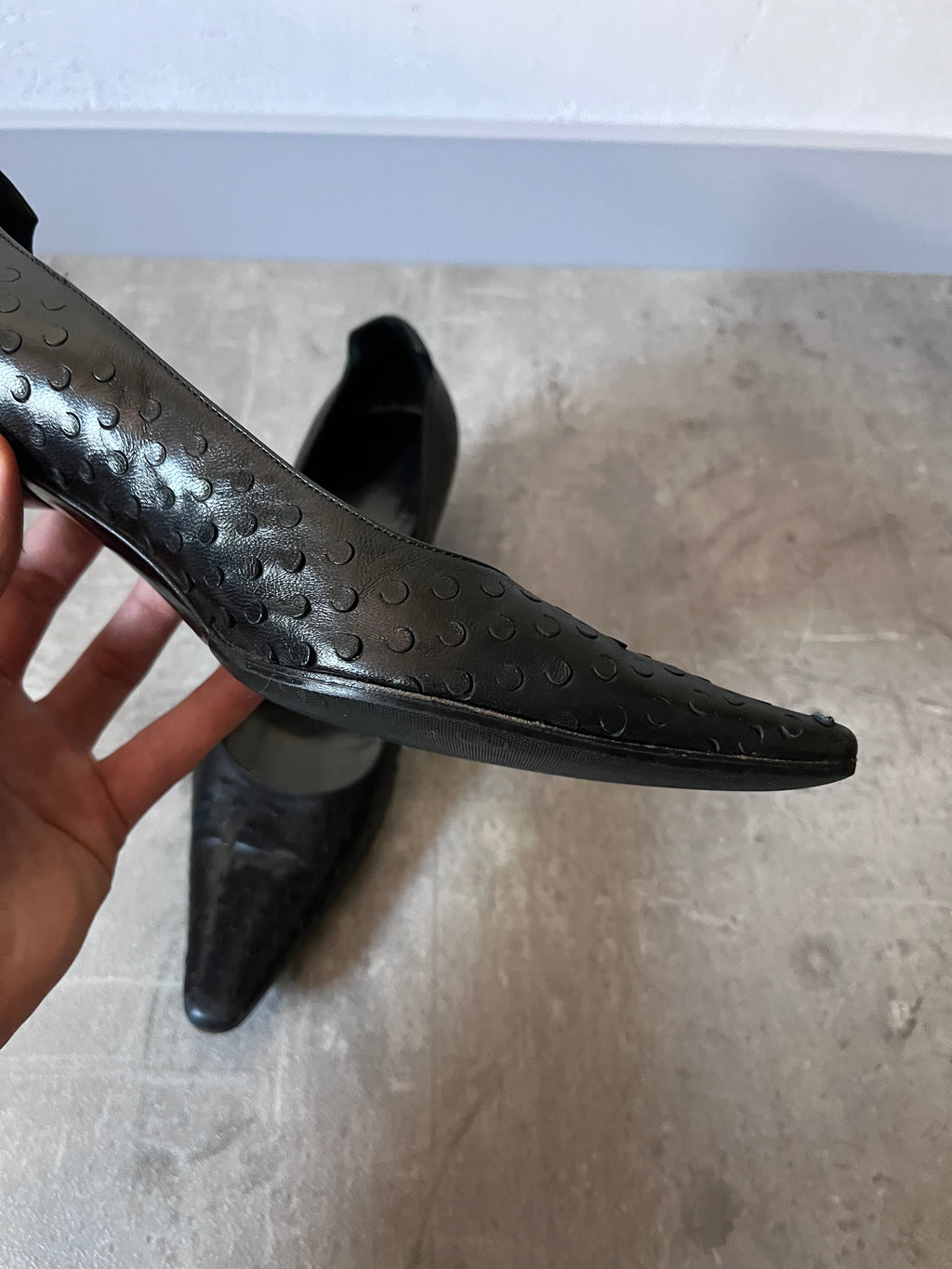 F/W 2000 Helmut Lang Textured Leather Kitten Heels Black Women - 37