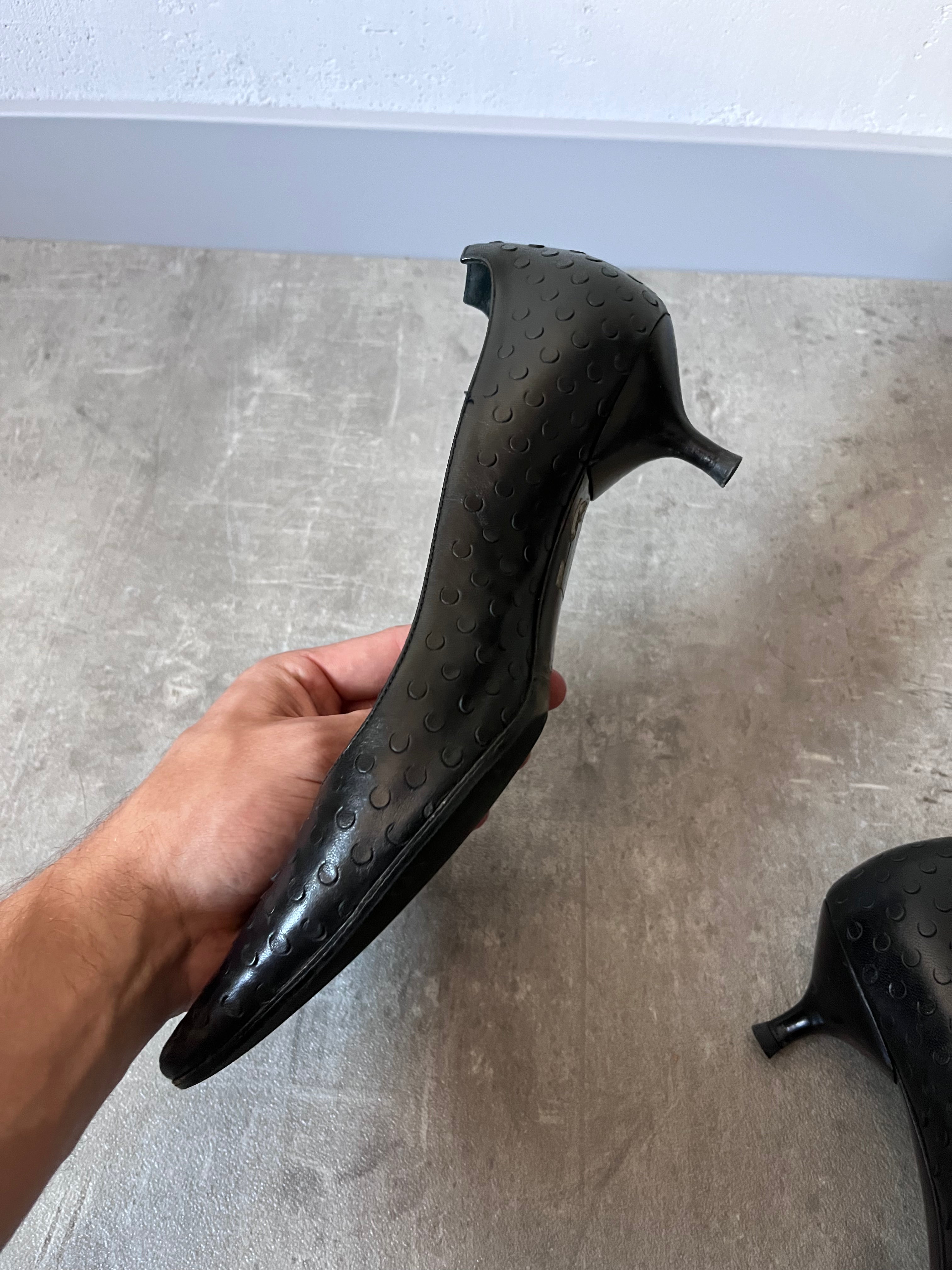 F/W 2000 Helmut Lang Textured Leather Kitten Heels Black Women - 37
