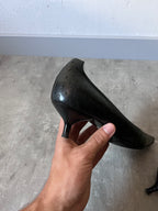 F/W 2000 Helmut Lang Textured Leather Kitten Heels Black Women - 37