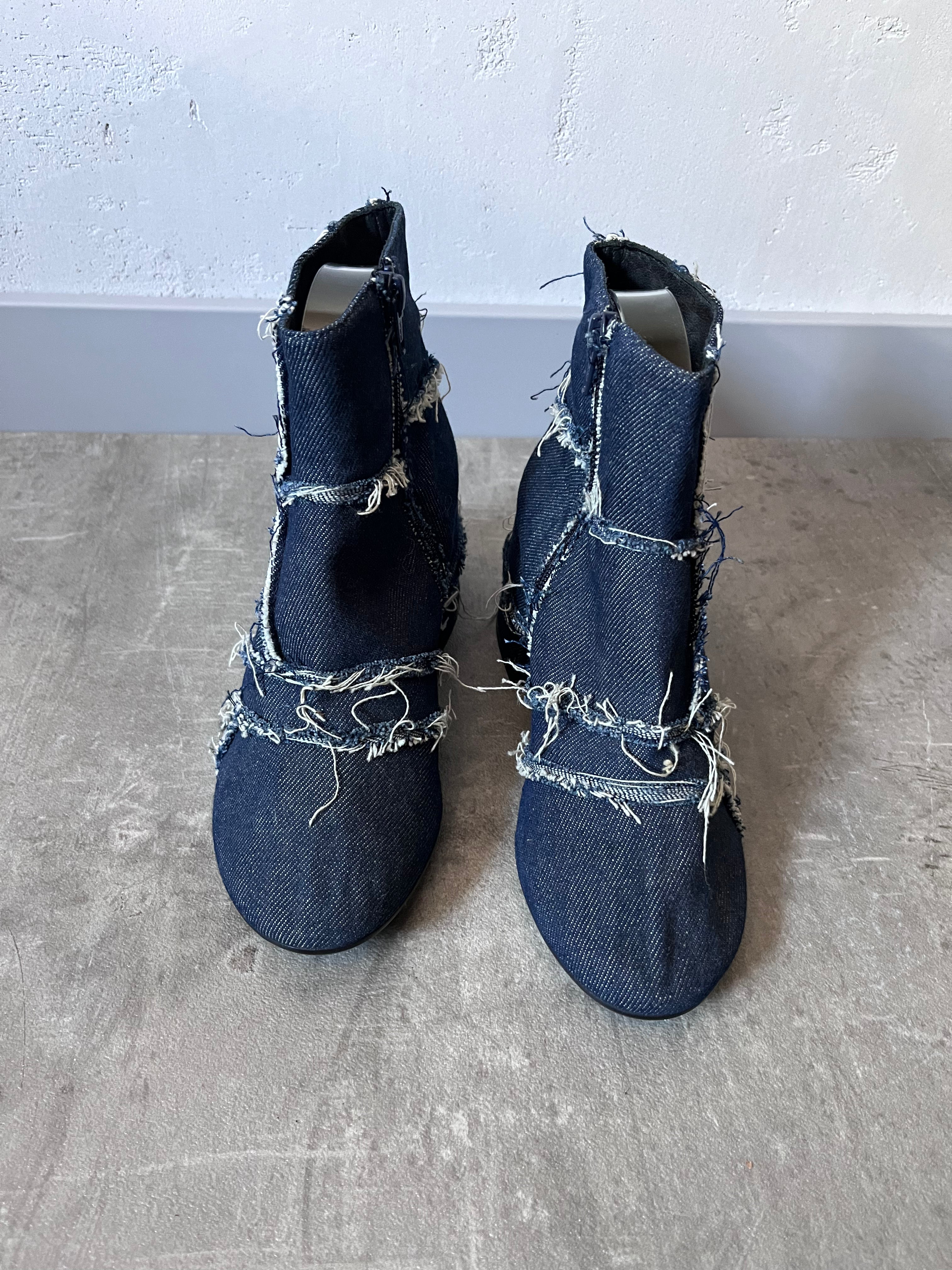 Maison Margiela MM6 Denim Ankle Heel Boots Navy Women - 37