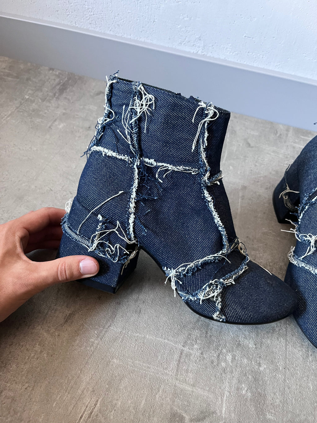 Maison Margiela MM6 Denim Ankle Heel Boots Navy Women - 37