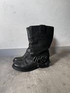 Miu Miu Engineer Buckle Motorcycle Leather Boots Black Women - 39