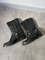 Miu Miu Engineer Buckle Motorcycle Leather Boots Black Women - 39