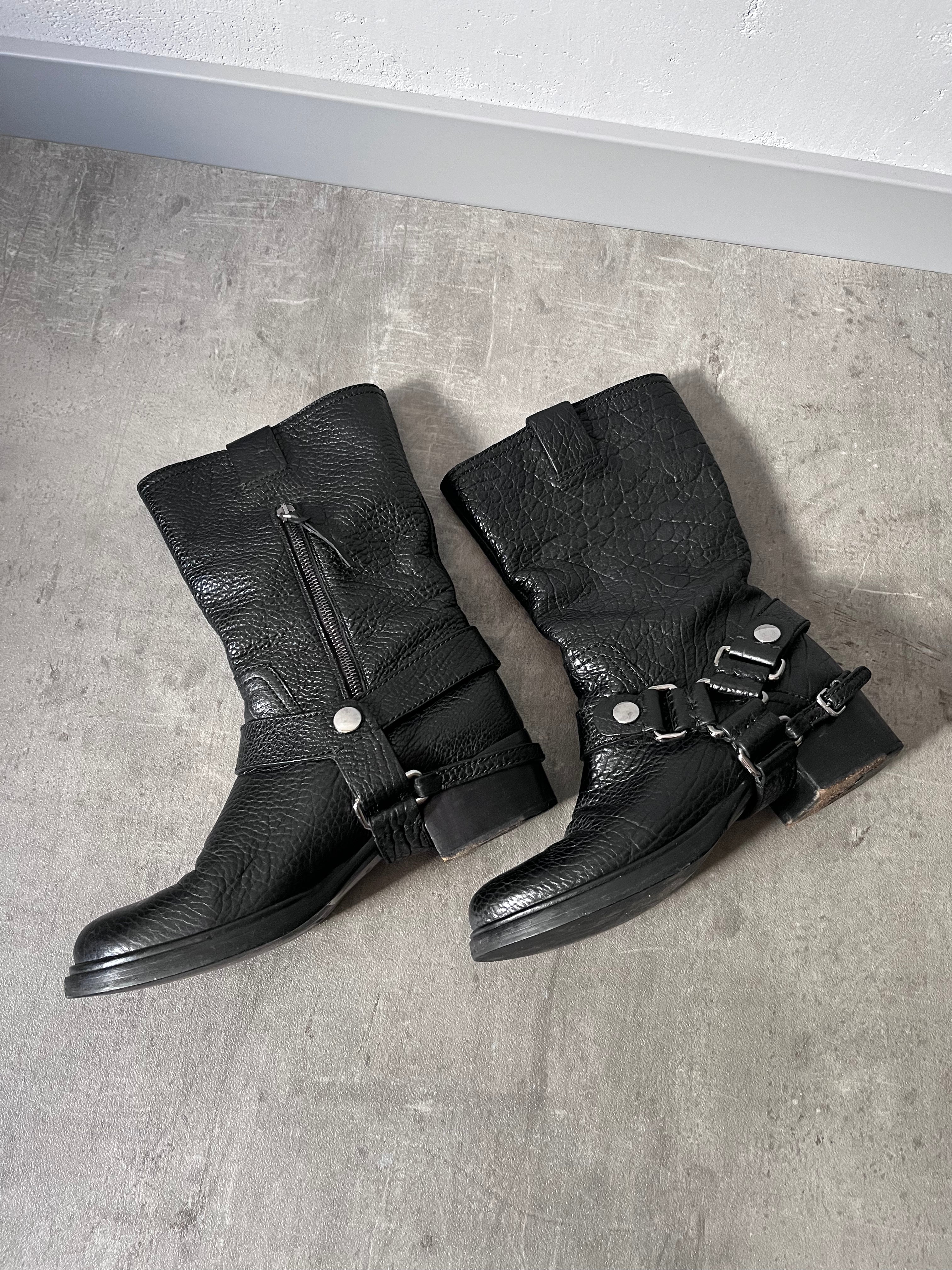 Miu Miu Engineer Buckle Motorcycle Leather Boots Black Women - 39