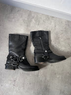 Miu Miu Engineer Buckle Motorcycle Leather Boots Black Women - 39
