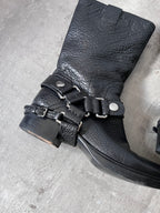 Miu Miu Engineer Buckle Motorcycle Leather Boots Black Women - 39