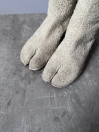 Maison Margiela Fur Look Like Tabi Leather Heel Boots Beige Men - 43