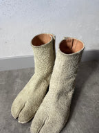 Maison Margiela Fur Look Like Tabi Leather Heel Boots Beige Men - 43