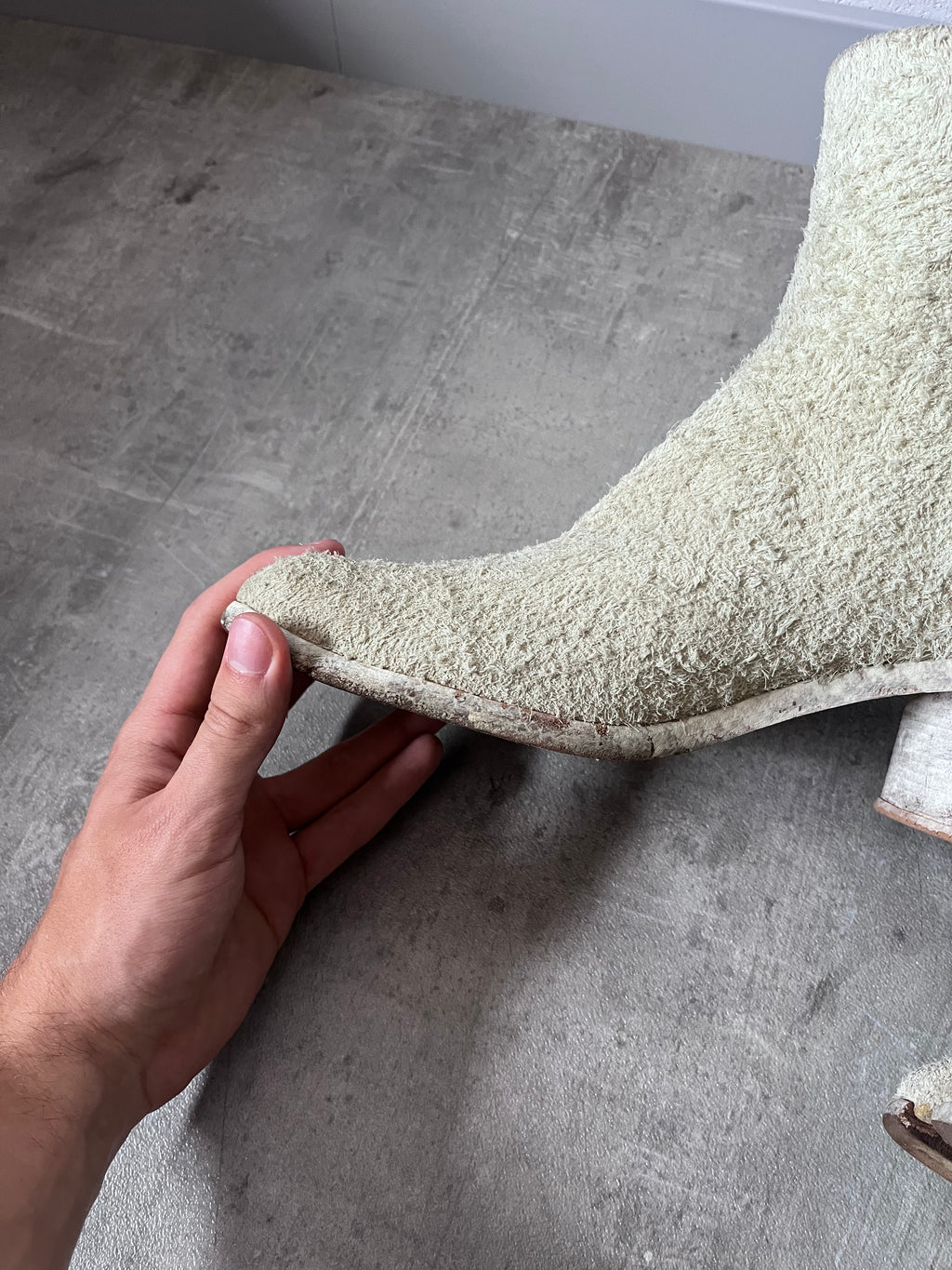 Maison Margiela Fur Look Like Tabi Leather Heel Boots Beige Men - 43