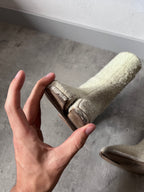 Maison Margiela Fur Look Like Tabi Leather Heel Boots Beige Men - 43