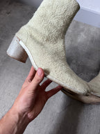 Maison Margiela Fur Look Like Tabi Leather Heel Boots Beige Men - 43