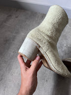 Maison Margiela Fur Look Like Tabi Leather Heel Boots Beige Men - 43