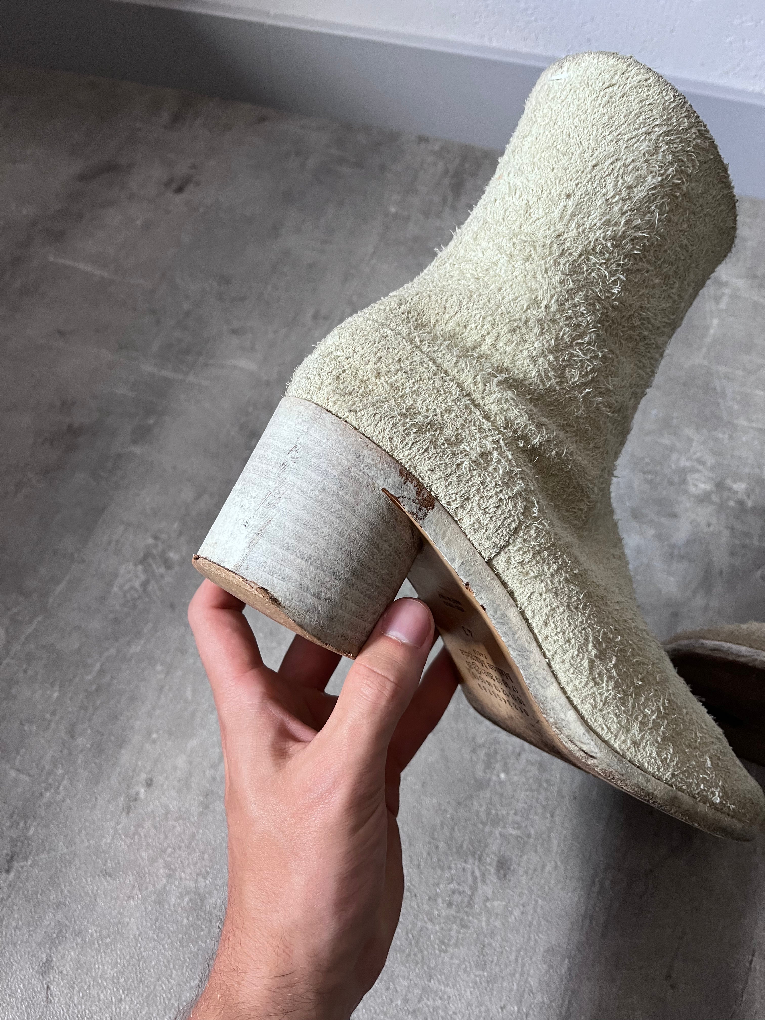 Maison Margiela Fur Look Like Tabi Leather Heel Boots Beige Men - 43