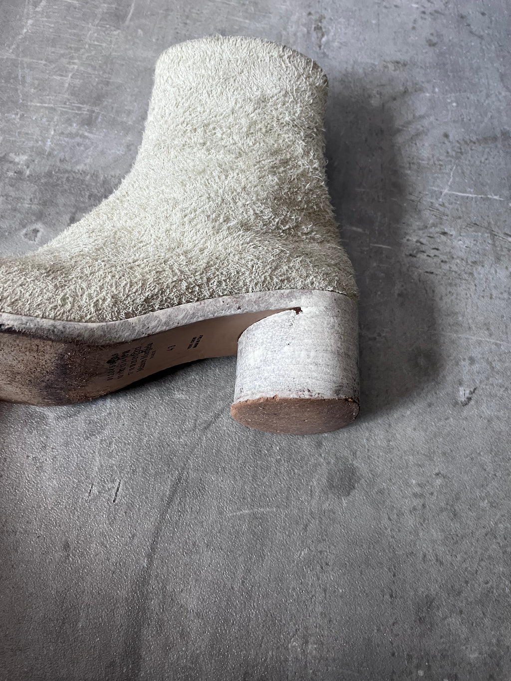 Maison Margiela Fur Look Like Tabi Leather Heel Boots Beige Men - 43
