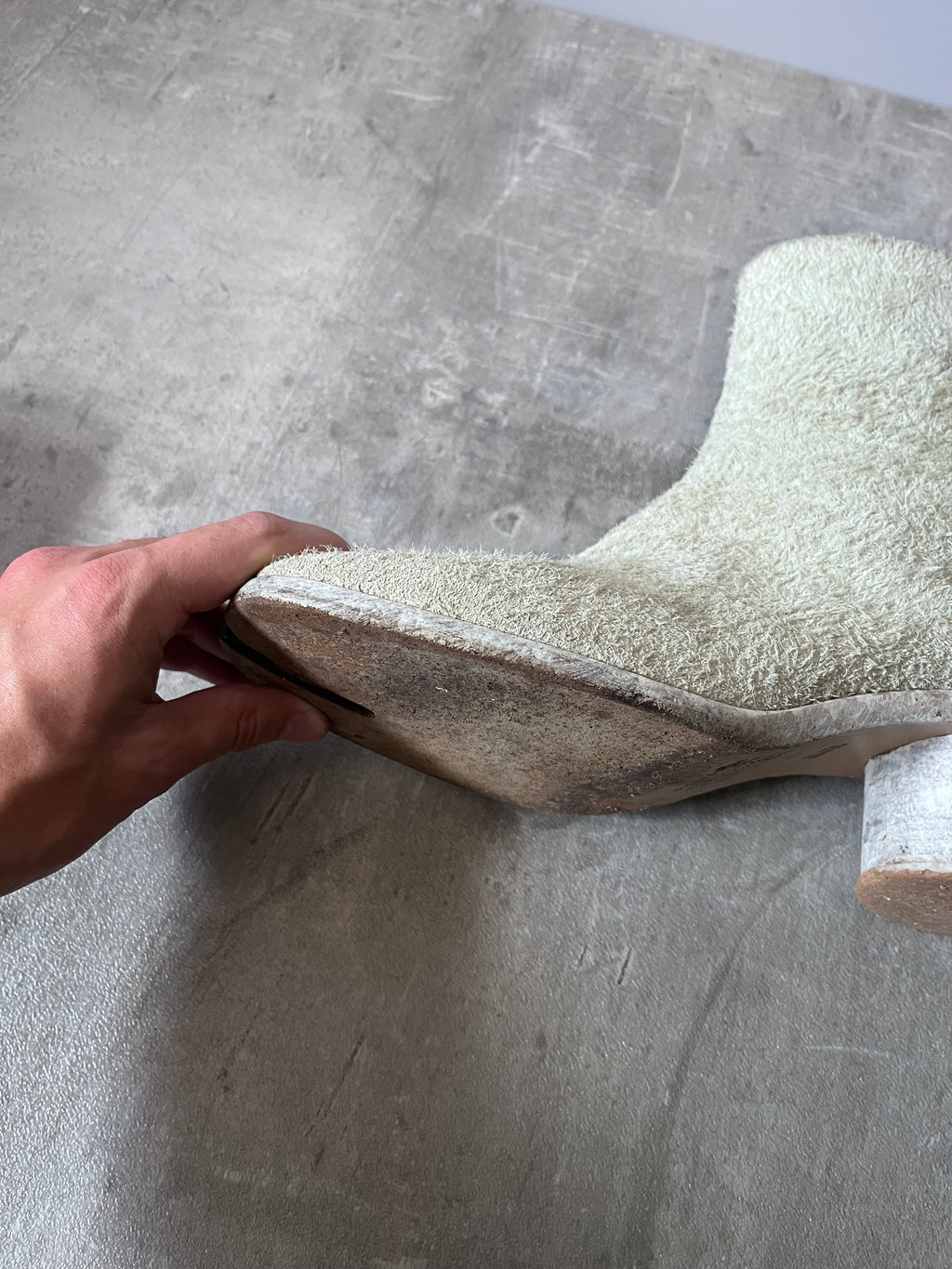 Maison Margiela Fur Look Like Tabi Leather Heel Boots Beige Men - 43