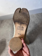 Maison Margiela Fur Look Like Tabi Leather Heel Boots Beige Men - 43