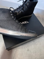 2016 Chanel Mesh Leather High Top Shoes Black Women - 39