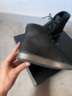 2016 Chanel Mesh Leather High Top Shoes Black Women - 39