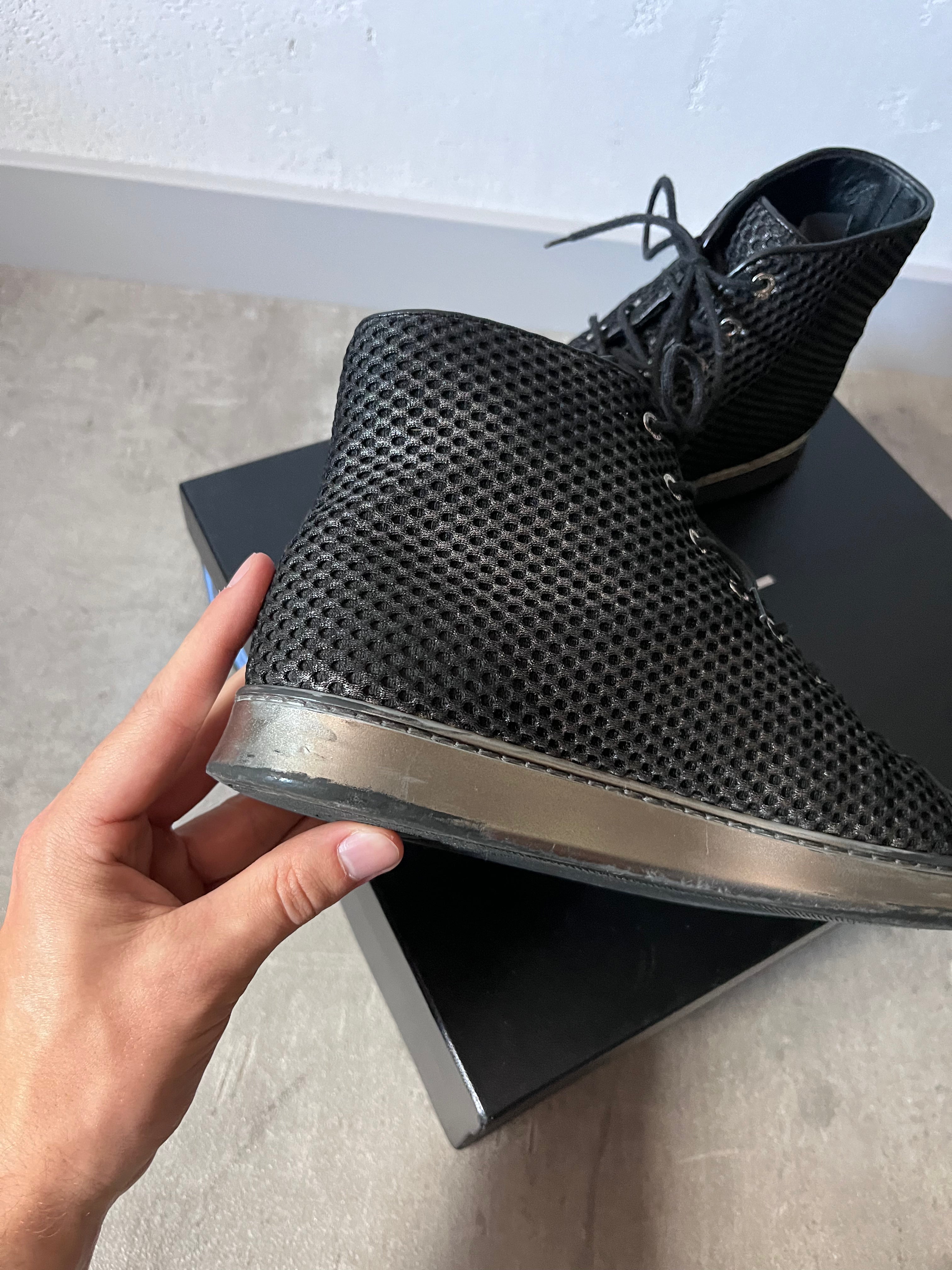 2016 Chanel Mesh Leather High Top Shoes Black Women - 39