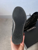 2016 Chanel Mesh Leather High Top Shoes Black Women - 39