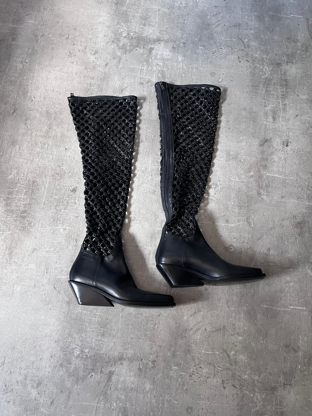 F/W 2019 Ann Demeulemeester Leather Net Heel Knee Boots Black Women - 40