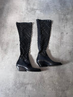 F/W 2019 Ann Demeulemeester Leather Net Heel Knee Boots Black Women - 40