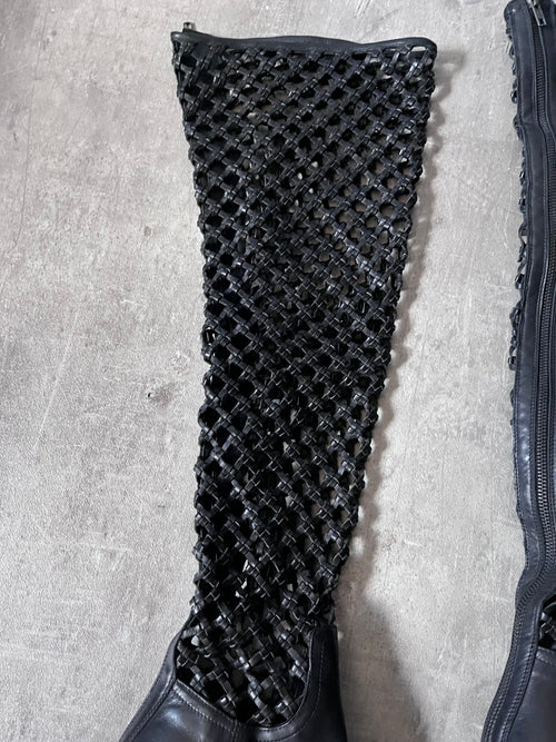 F/W 2019 Ann Demeulemeester Leather Net Heel Knee Boots Black Women - 40