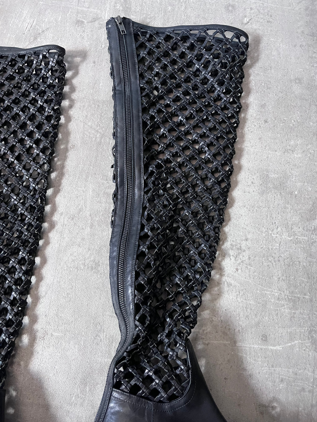 F/W 2019 Ann Demeulemeester Leather Net Heel Knee Boots Black Women - 40