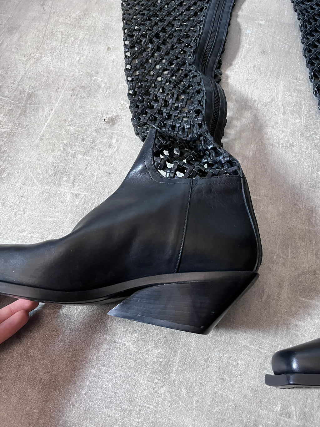 F/W 2019 Ann Demeulemeester Leather Net Heel Knee Boots Black Women - 40