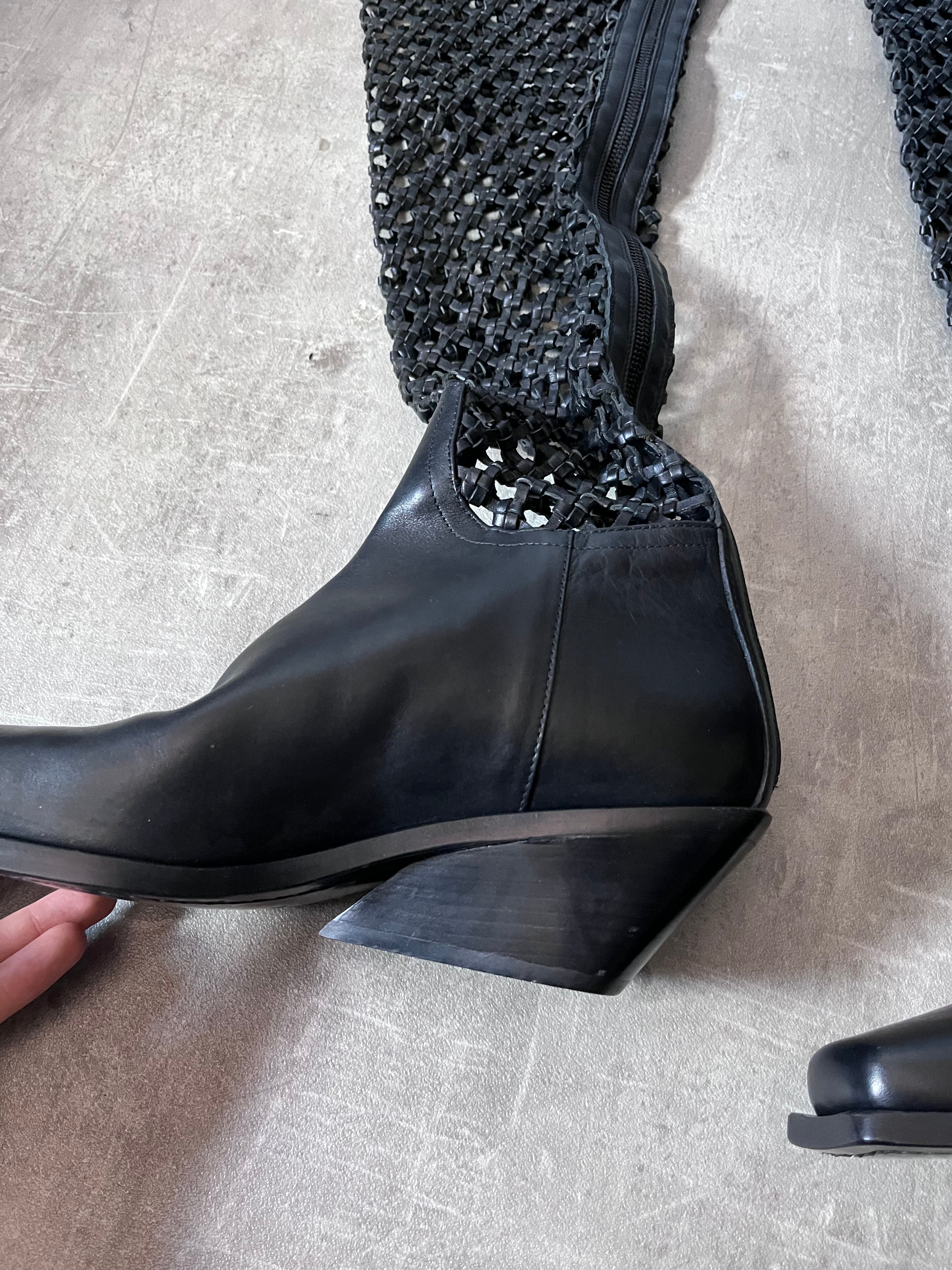 F/W 2019 Ann Demeulemeester Leather Net Heel Knee Boots Black Women - 40