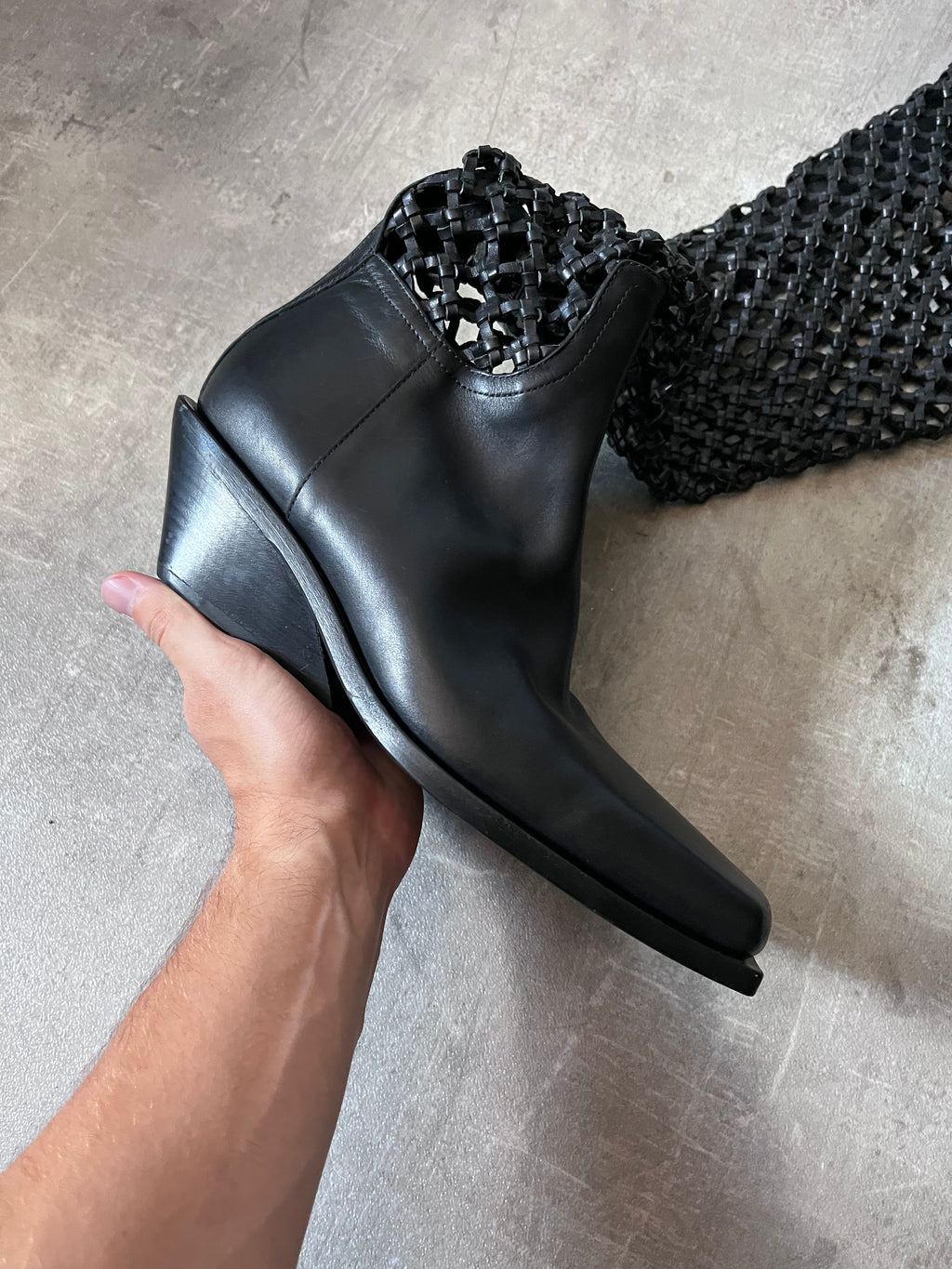 F/W 2019 Ann Demeulemeester Leather Net Heel Knee Boots Black Women - 40